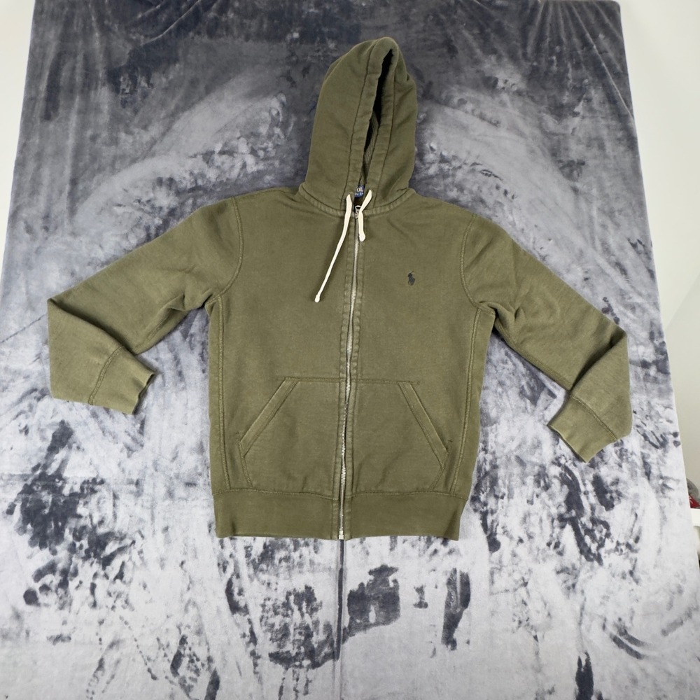 Polo Ralph Lauren Zip Hoodie Mens Small Olive Green Full Zip Fleece Pony Logo